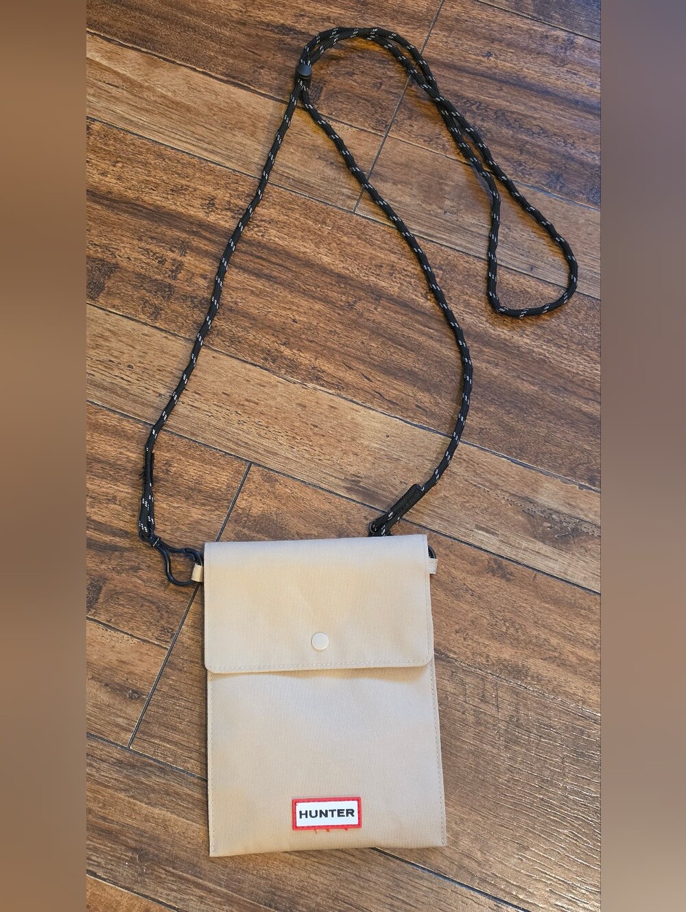 Hunter Compact Cream Crossbody Bag with Black Braided Strap